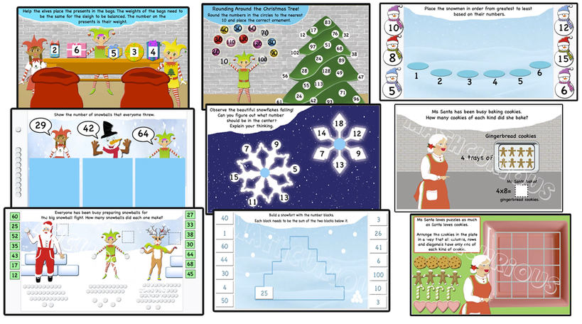 Winter Holidays Digital Activity cards grades 1/2